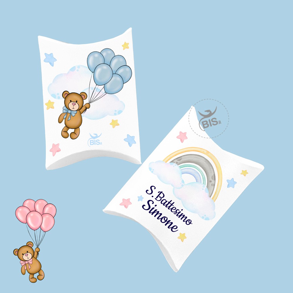 Kit 8pz astucci portaconfetti "Teddy collection" azzurro