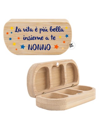 Porta pillole in bambù "La vita è più bella insieme a te Nonno"