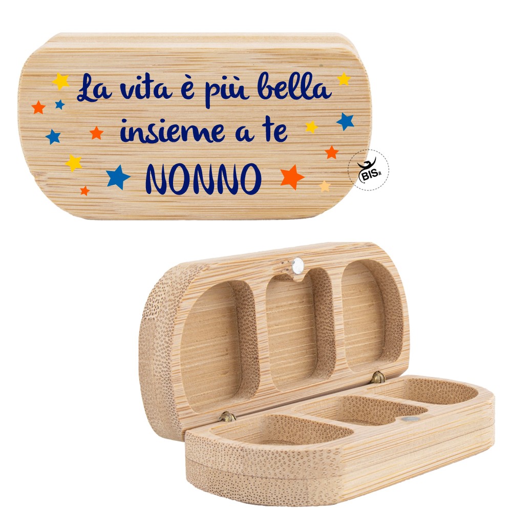 Porta pillole in bambù "La vita è più bella insieme a te Nonno"