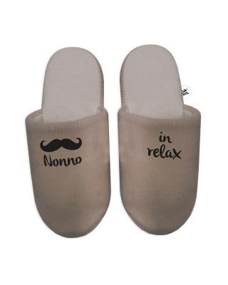 Pantofole effetto velluto "Nonno Relax" beige