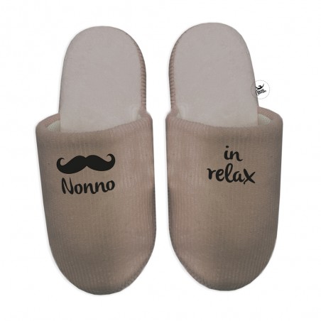 Pantofole effetto velluto "Nonno Relax" beige