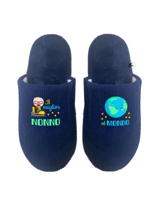 Pantofole effetto velluto "Il Miglior Nonno del Mondo" blu