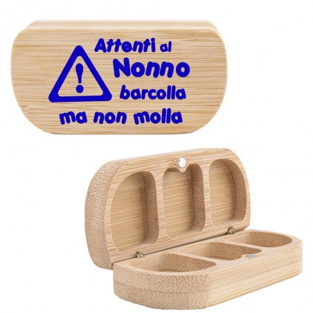 Porta pillole in bambù "Attenti al Nonno
