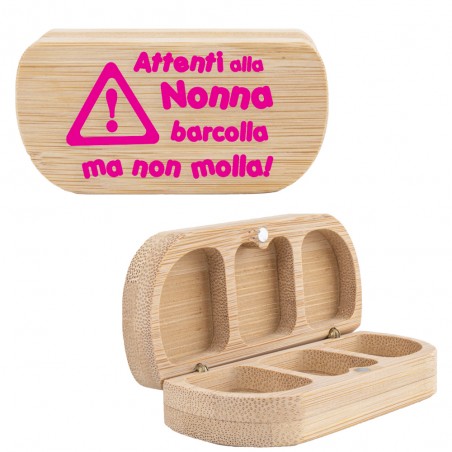 Porta pillole in bambù "Attenti alla Nonna