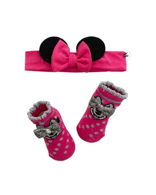 Set disney calzini glitterati e fascia con orecchie di Minnie fuxia