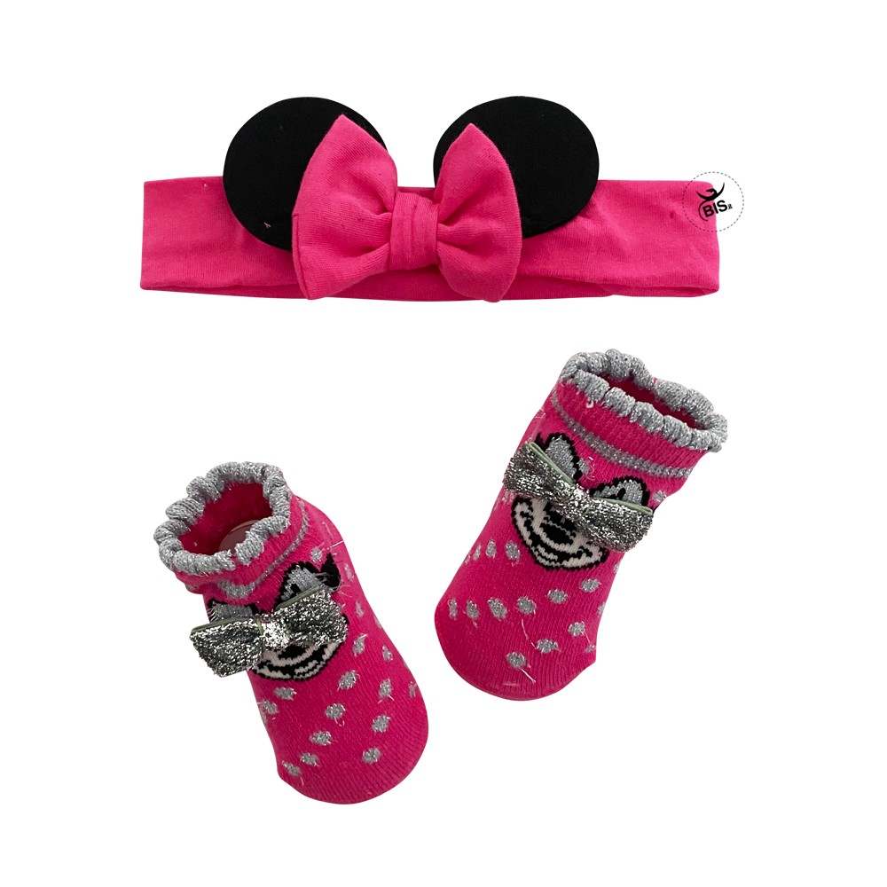 Set disney calzini glitterati e fascia con orecchie di Minnie fuxia