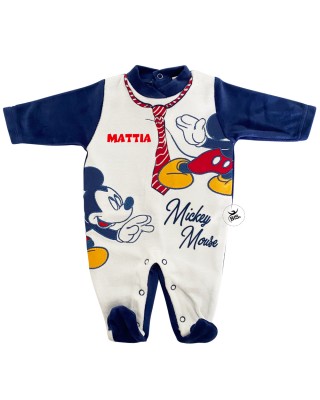 Tutina neonato ciniglia "Mickey mouse" blu