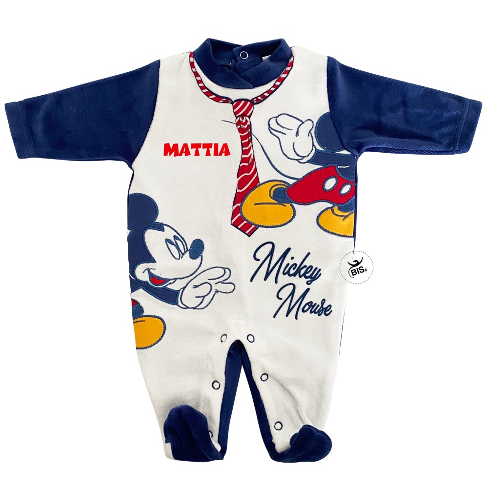 Tutina neonato ciniglia "Mickey mouse" blu