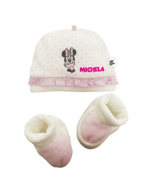 Kit cappellino e babbucce neonata "Minnie"a pois