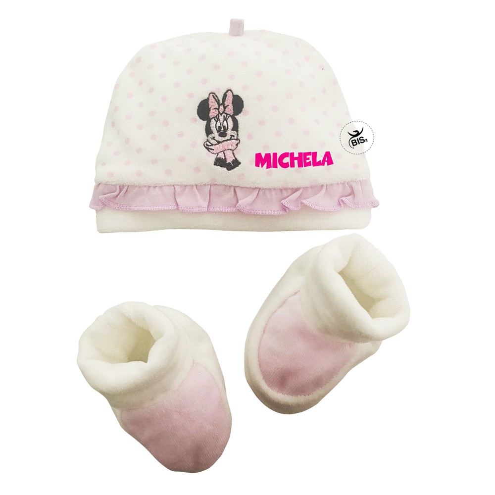 Kit cappellino e babbucce neonata "Minnie"a pois