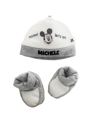 Kit cappellino e babbucce neonato "Mickey Mouse"