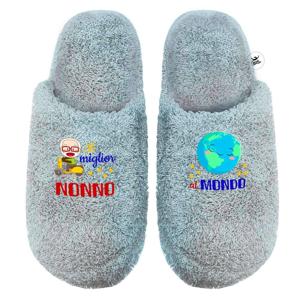 Pantofole "Comfort" Il Miglior Nonno del Mondo azzurro