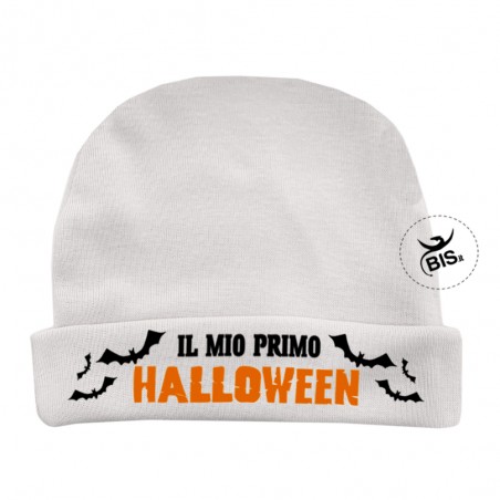 Cappellino neonato "Il mio primo Halloween" bianco