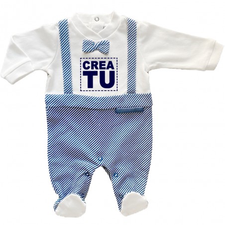 Tutina in caldo cotone con finta salopette e papillon a righe