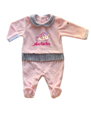 Tutina neonata in ciniglia Baby Unicorn" con pois glitterati