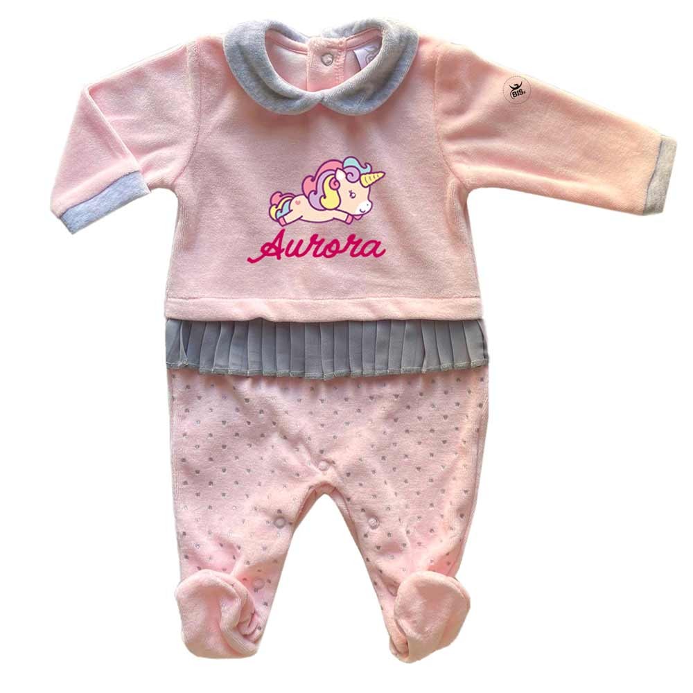 Tutina neonata in ciniglia Baby Unicorn" con pois glitterati