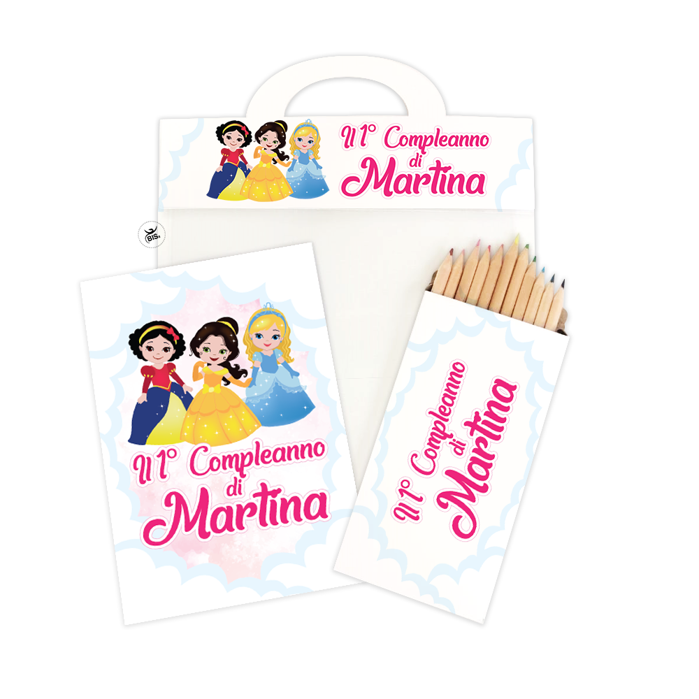 Kit 10 pz colori e libro con immagini da colorare Principesse