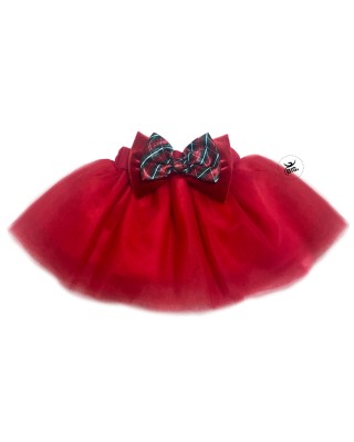 Gonna rossa in tulle con fiocco tartan