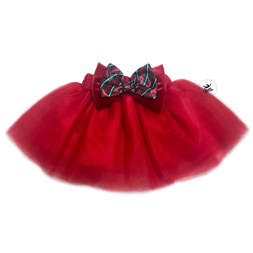 Gonna rossa in tulle con fiocco tartan