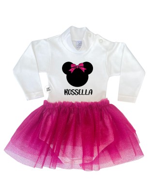 Abitino neonata con tulle glitter fuxia "topina"