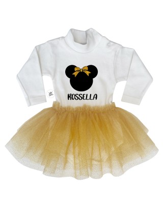 Abitino neonata con tulle glitter oro "topina"