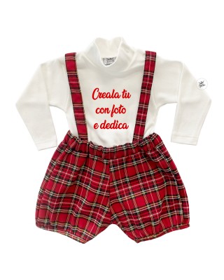 Completo con salopette tartan da personalizzare