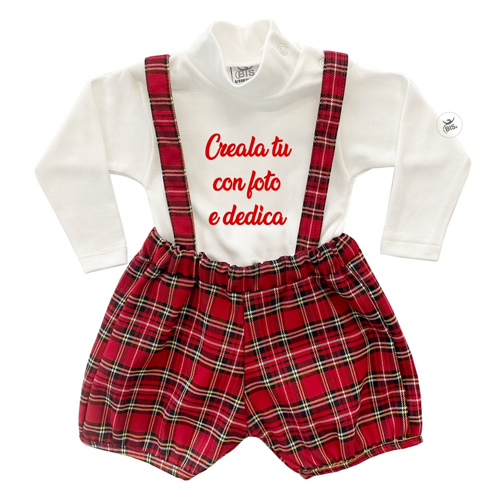 Completo con salopette tartan da personalizzare