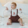 Completo con salopette tartan "Il mio primo Natale"