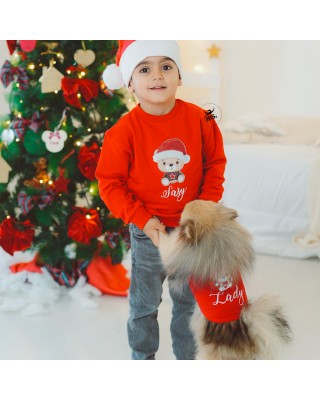 cane e bimbo vestiti uguali per natale