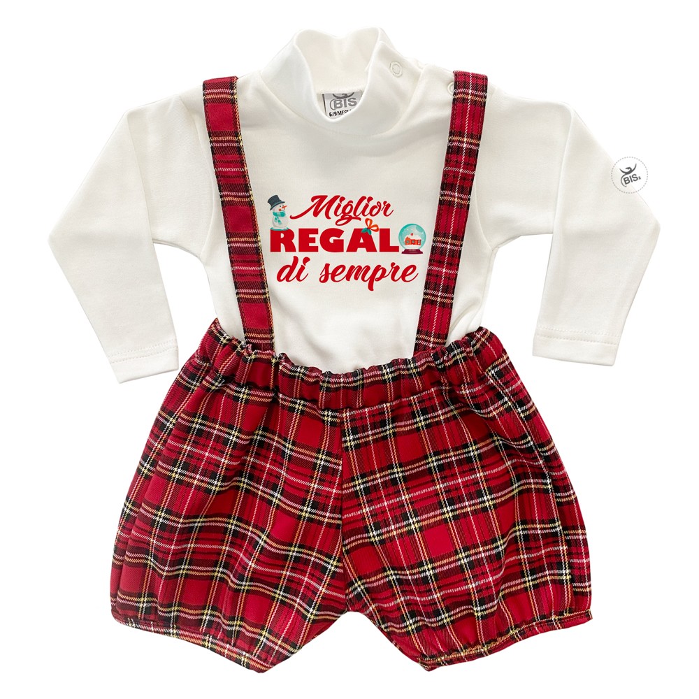 Completo con salopette tartan "Miglior regalo di sempre"