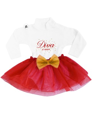 Abitino neonata con gonna in organza "Diva si nasce" con fiocco in glitter