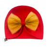 Red turban hat with sequin bow