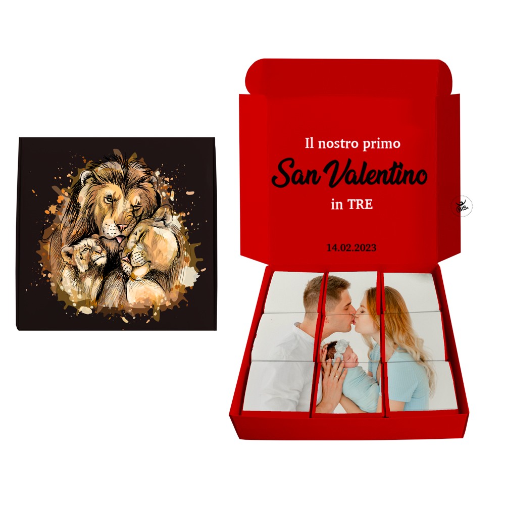 Scatola porta cioccolatini "Il nostro primo San Valentino in tre"