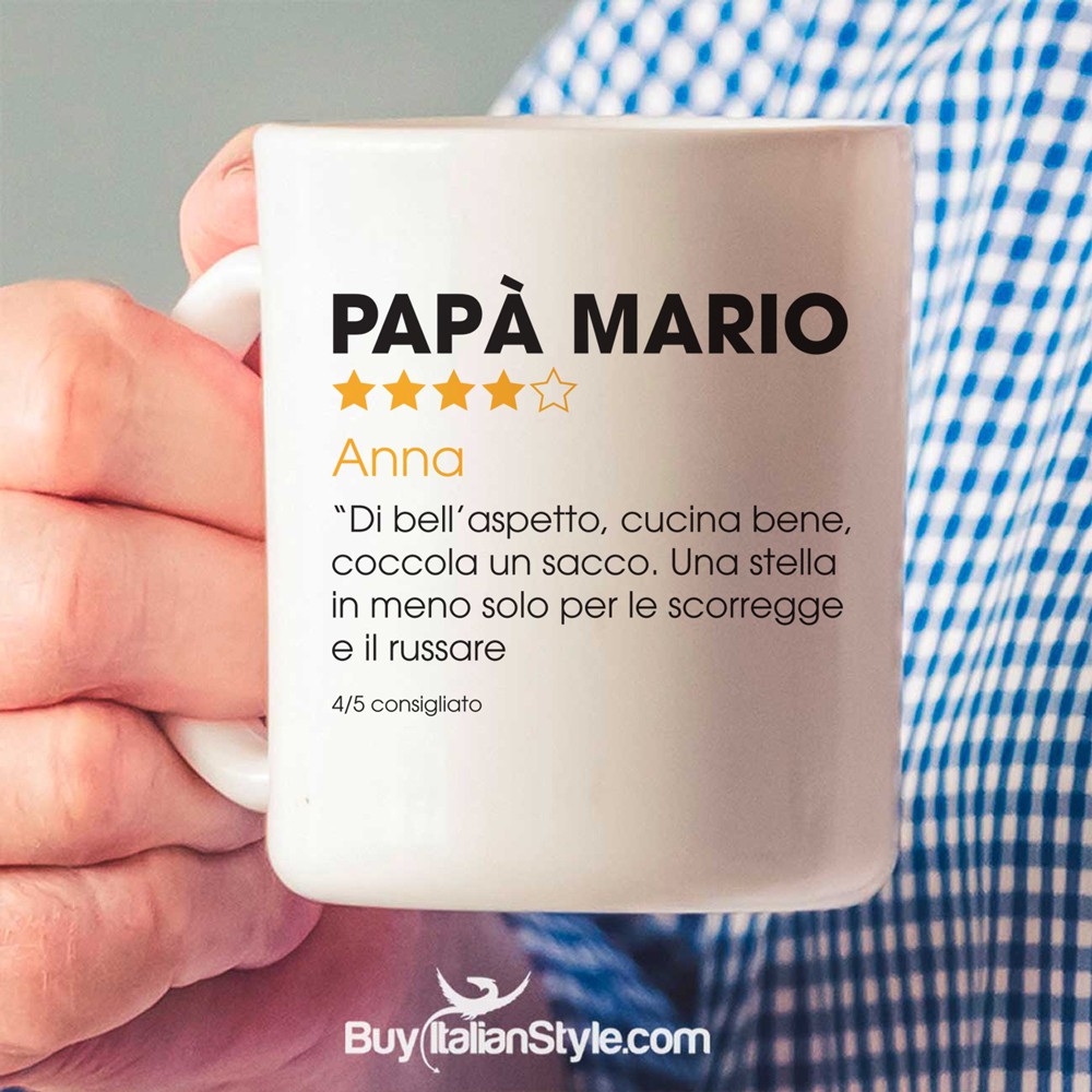 Tazza in ceramica "Recensione Papà" da personalizzare