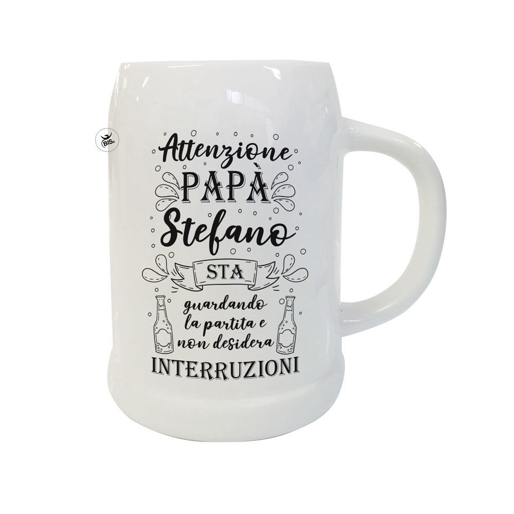 Boccale birra in ceramica "Attenzione Papà sta guardando la partita"