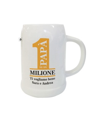 Boccale birra in ceramica "Un papà su un milione" da personalizzare con nome