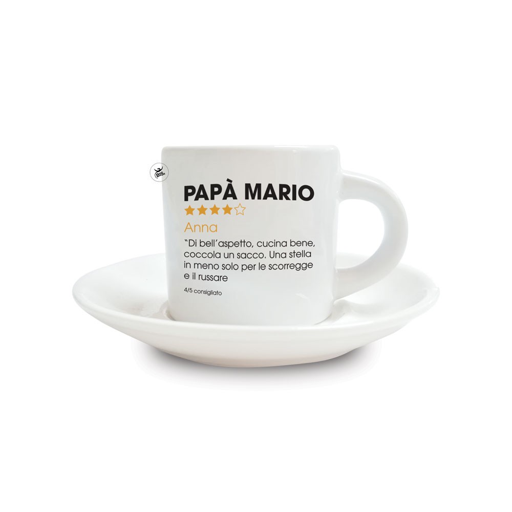 Tazzina da caffè con piattino in ceramica "Recensione Papà"