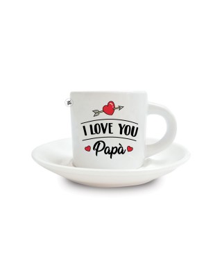 Tazzina da caffè con piattino in ceramica "I love you" da personalizzare