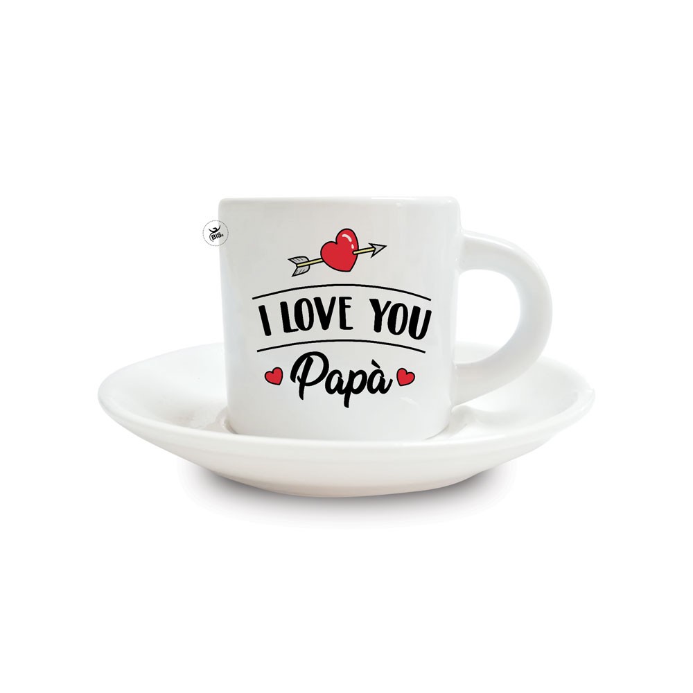 Tazzina da caffè con piattino in ceramica "I love you" da personalizzare