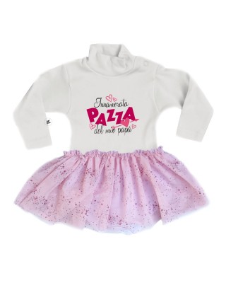 Abitino neonata con gonna in tulle glitterata "Innamorata pazza del mio papà"