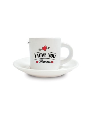 Tazzina da caffè con piattino in ceramica "I love you" da personalizzare