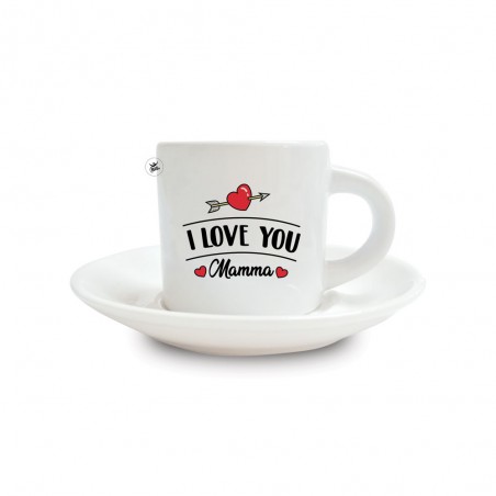 Tazzina da caffè con piattino in ceramica "I love you" da personalizzare