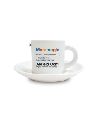 Tazzina da caffè con piattino in ceramica "Mammagle" da personalizzare