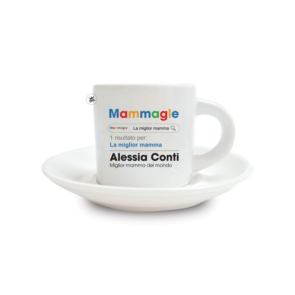 Tazzina da caffè con piattino in ceramica "Mammagle" da personalizzare