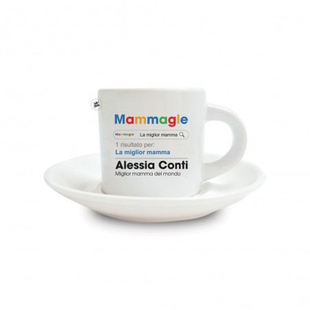 Tazzina da caffè con piattino in ceramica "Mammagle" da personalizzare