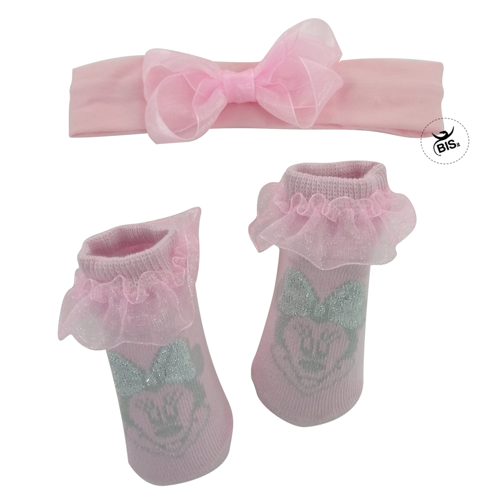 Set disney calzini e fascia Minnie con fiocco rosa