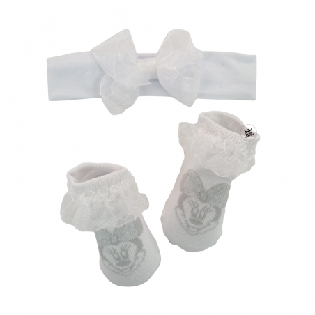 Set disney calzini e fascia Minnie con fiocco bianco