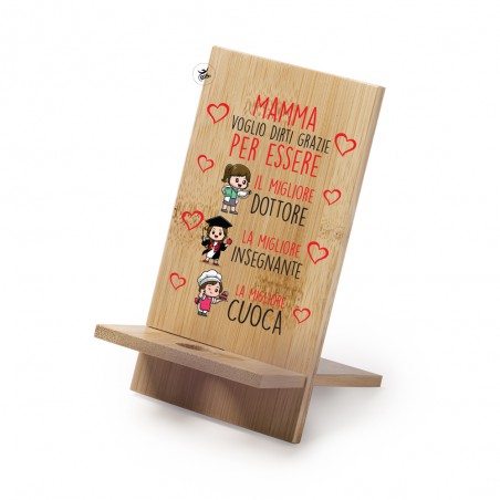 Porta cellulare in legno "Mamma voglio dirti Grazie"