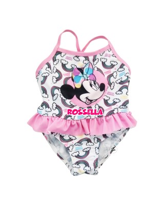 Costume intero bimba "Minnie rainbow" bianco