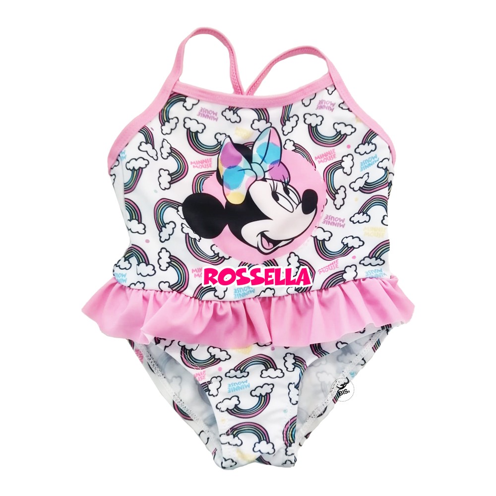 Costume intero bimba "Minnie rainbow" bianco